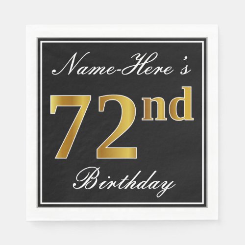 Elegant Faux Gold 72nd Birthday  Custom Name Napkins