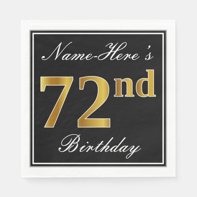 Elegant, Faux Gold 72nd Birthday + Custom Name Napkins (Front)