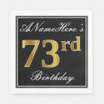[ Thumbnail: Elegant, Faux Gold 73rd Birthday + Custom Name Napkins ]