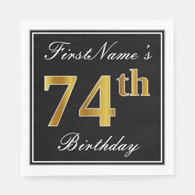 Elegant, Faux Gold 74th Birthday + Custom Name Paper Napkins (Front)