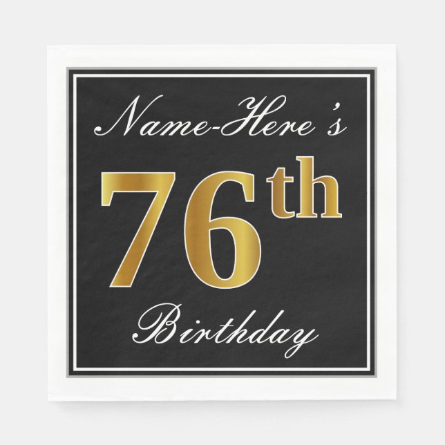 Elegant, Faux Gold 76th Birthday + Custom Name Napkins (Front)
