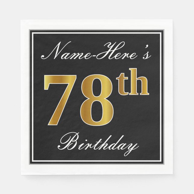 Elegant, Faux Gold 78th Birthday + Custom Name Napkins (Front)