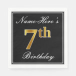[ Thumbnail: Elegant, Faux Gold 7th Birthday + Custom Name Napkins ]