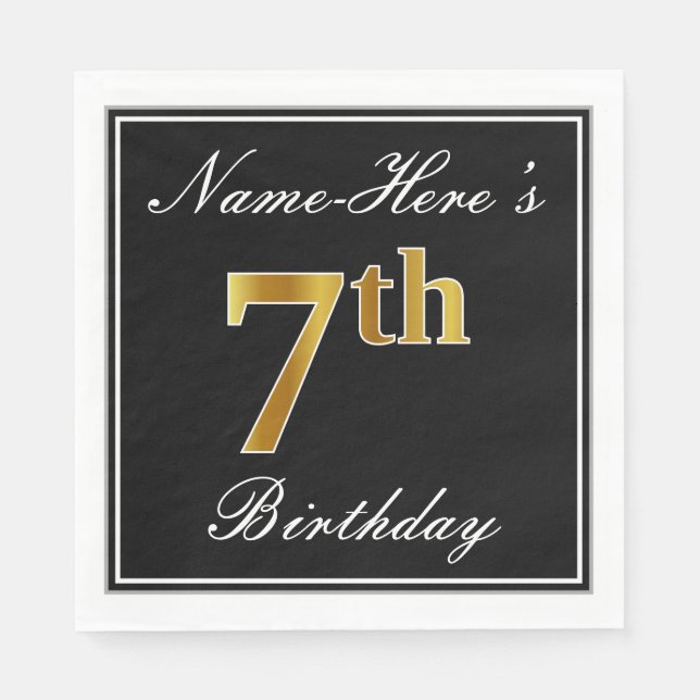 Elegant, Faux Gold 7th Birthday + Custom Name Napkins (Front)