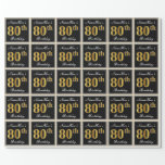 [ Thumbnail: Elegant, Faux Gold 80th Birthday + Custom Name Wrapping Paper ]