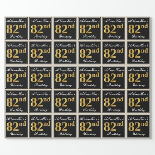 Elegant Faux Gold 82nd Birthday  Custom Name Wrapping Paper