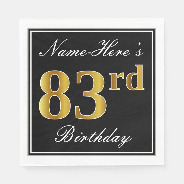 Elegant, Faux Gold 83rd Birthday + Custom Name Napkins (Front)
