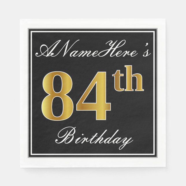 Elegant, Faux Gold 84th Birthday + Custom Name Napkins (Front)