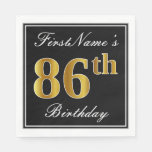 [ Thumbnail: Elegant, Faux Gold 86th Birthday + Custom Name Napkins ]