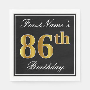 Elegant, Faux Gold 86th Birthday + Custom Name Napkins
