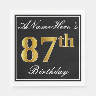 Elegant, Faux Gold 87th Birthday + Custom Name Napkins