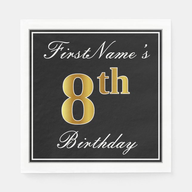 Elegant, Faux Gold 8th Birthday + Custom Name Napkins (Front)