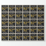 [ Thumbnail: Elegant, Faux Gold 92nd Birthday + Custom Name Wrapping Paper ]