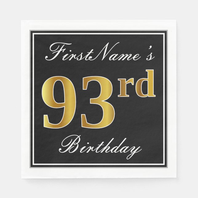 Elegant, Faux Gold 93rd Birthday + Custom Name Napkins (Front)