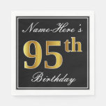 [ Thumbnail: Elegant, Faux Gold 95th Birthday + Custom Name Napkins ]