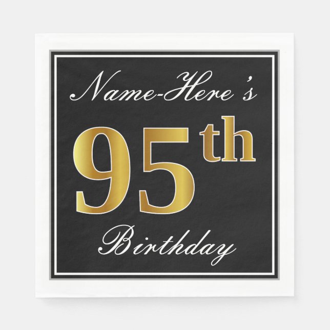 Elegant, Faux Gold 95th Birthday + Custom Name Paper Napkins (Front)