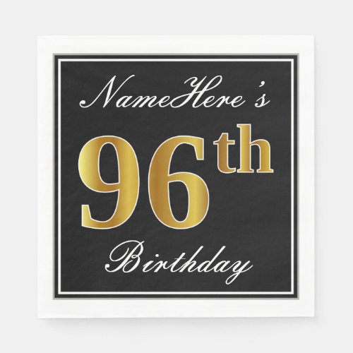 Elegant Faux Gold 96th Birthday  Custom Name Paper Napkins