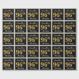 Elegant, Faux Gold 96th Birthday + Custom Name Wrapping Paper