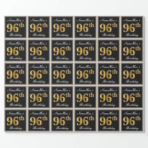 Elegant Faux Gold 96th Birthday  Custom Name Wrapping Paper