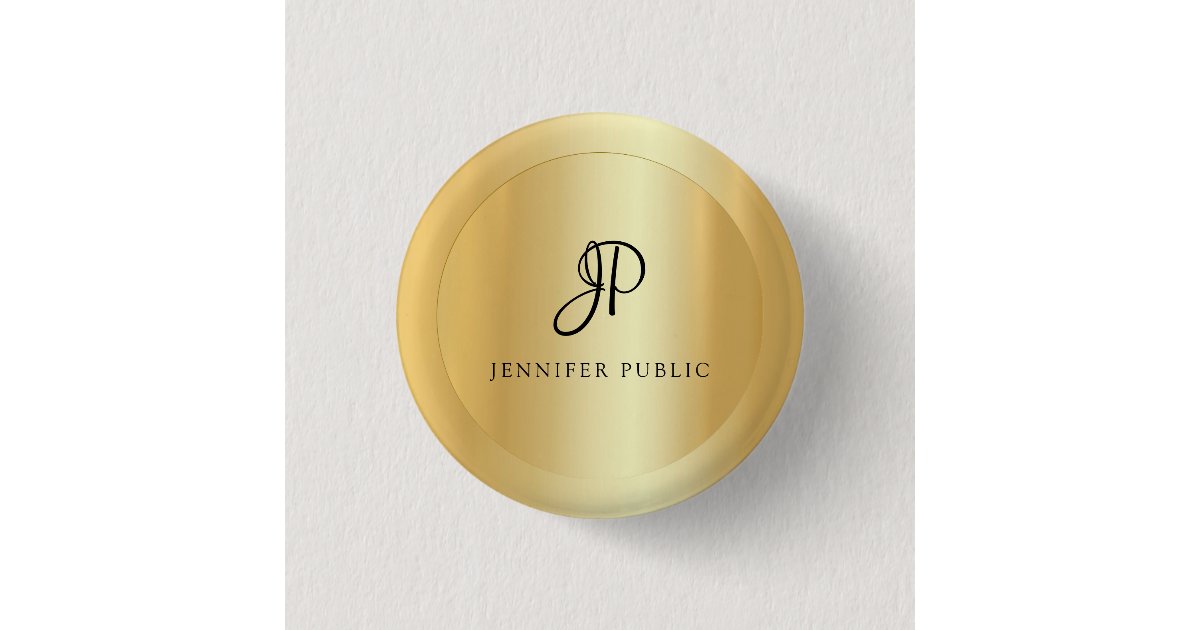 Elegant Faux Gold Add Your Name Text Template Button | Zazzle