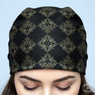 Elegant Faux Gold and Black Damask Renaissance Bandana