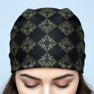 Elegant Faux Gold and Black Damask Renaissance Bandana