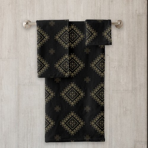 Elegant Faux Gold and Black Decorative Pattern Bath Towel Set