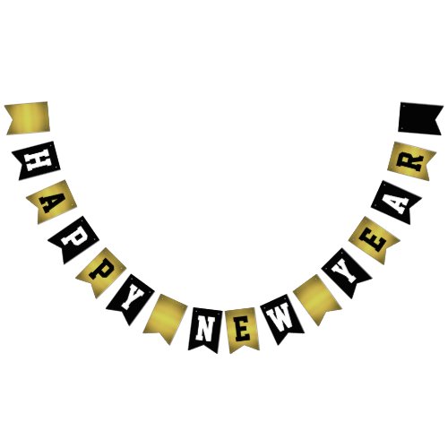Elegant Faux Gold and Black Happy New Year Bunting Flags
