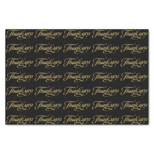 Elegant Faux Gold And Black Thank You Pattern Tissue Paper