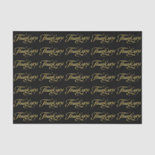 Elegant Faux Gold And Black Thank You Pattern Tissue Paper
