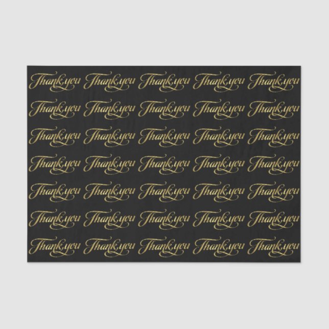 Elegant Faux Gold And Black Thank You Pattern Tissue Paper (Front)