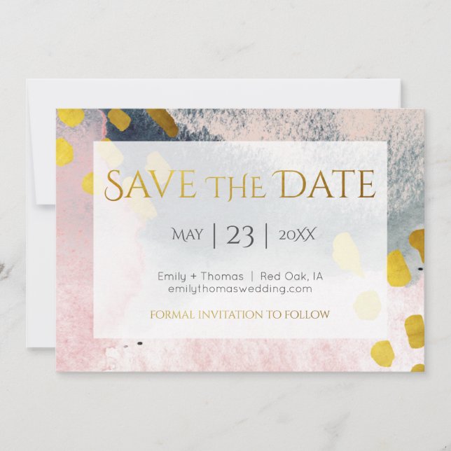 Elegant Faux Gold and Blush Custom No Photo Save The Date (Front)
