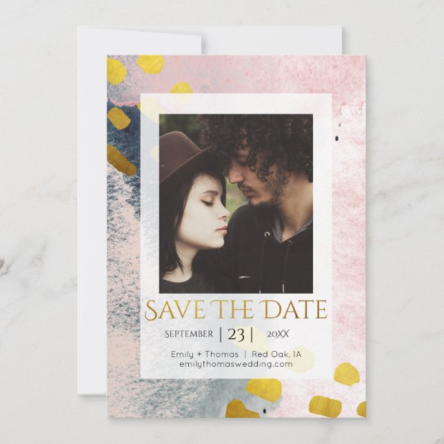 Elegant Faux Gold and Blush Custom Photo Save The Date (Front)
