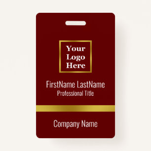 Elegant Faux Gold and Dark Red Employee Name Tag Badge
