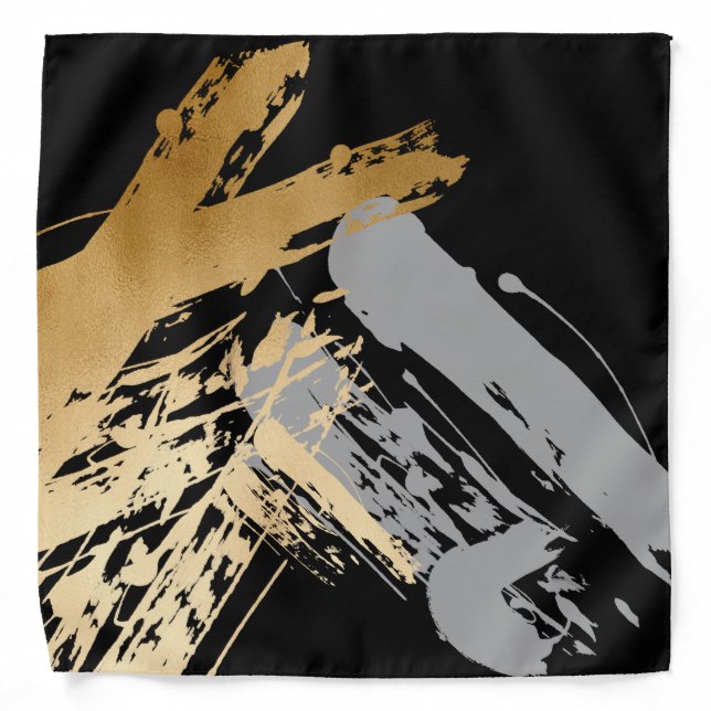 elegant faux gold and grey brushstrokes bandana (Front)
