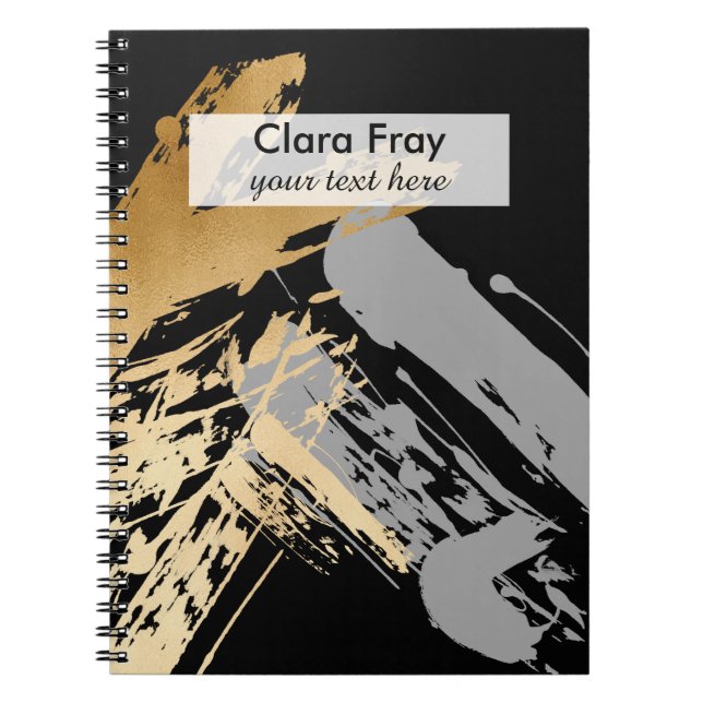 elegant faux gold and grey brushstrokes notebook (Front)