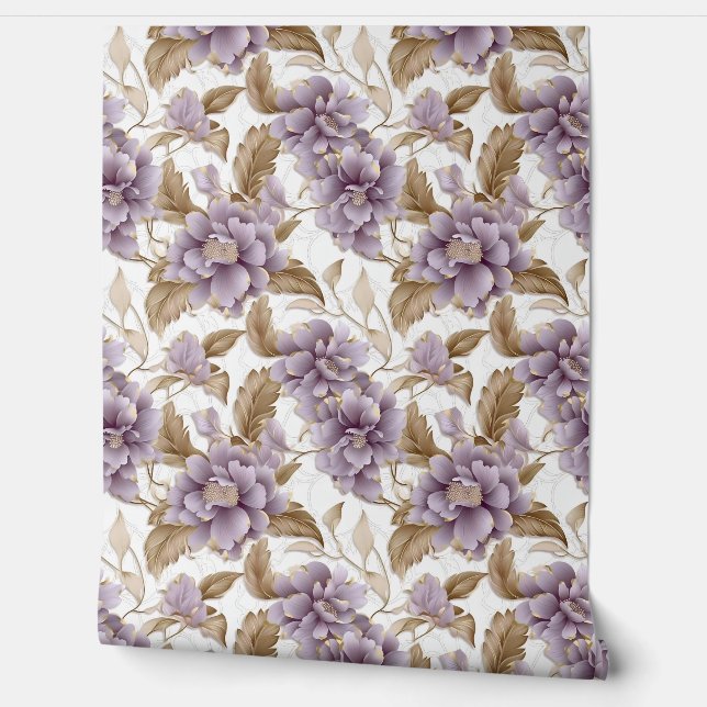 Elegant faux gold and light purple flowers summer wallpaper  (Unrolling)