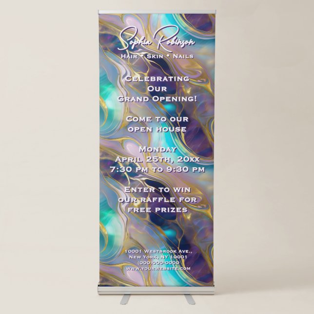 Elegant Faux Gold and Opal Stone  Retractable Banner (Front)