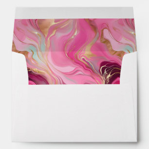 Elegant Faux Gold and Pink Marbled Wedding Envelope