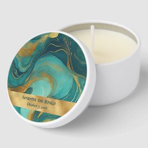Elegant Faux Gold and Teal Marble Mini Candle Favors