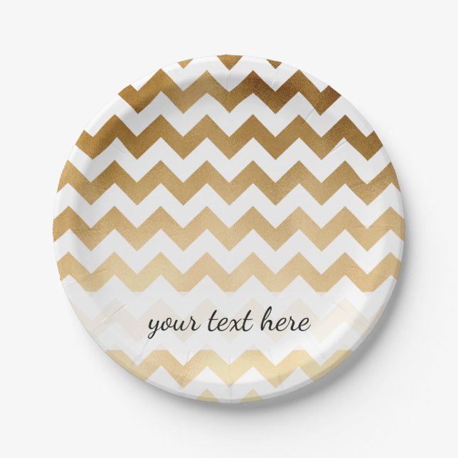 elegant faux gold and white chevron pattern paper plates (Front)
