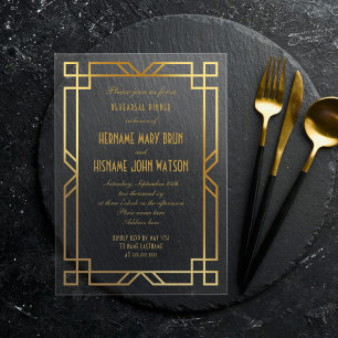 Elegant Faux Gold Art Deco Frame Rehearsal Dinner Acrylic Invitations