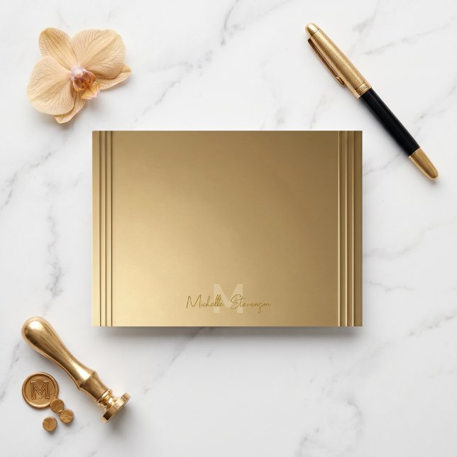 Elegant Faux Gold Art Deco Script Monogram Note Card (Creator Uploaded)