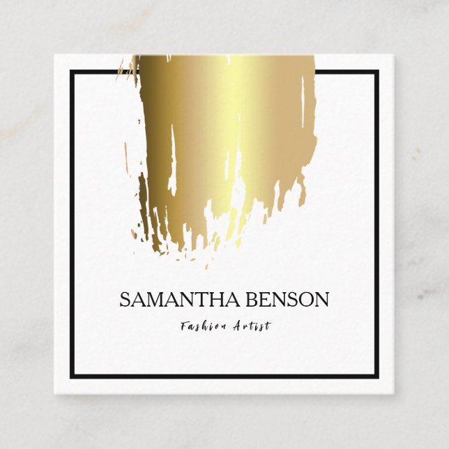 Elegant Faux Gold Artistic Brushed Vertical Square Square Business Card (Front)