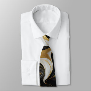 Elegant Faux Gold, Black and White Marbled Neck Tie