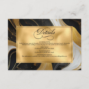 Elegant Faux Gold, Black and White Marbled Wedding Enclosure Card