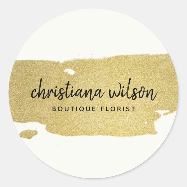 ELEGANT FAUX GOLD BLACK BRUSH STROKE CALLIGRAPHY CLASSIC ROUND STICKER (Front)
