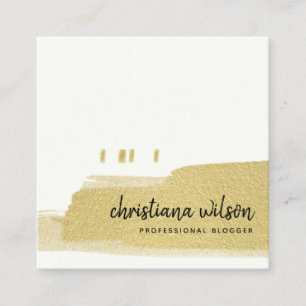 ELEGANT FAUX GOLD BLACK BRUSH STROKE CALLIGRAPHY S SQUARE BUSINESS CARD