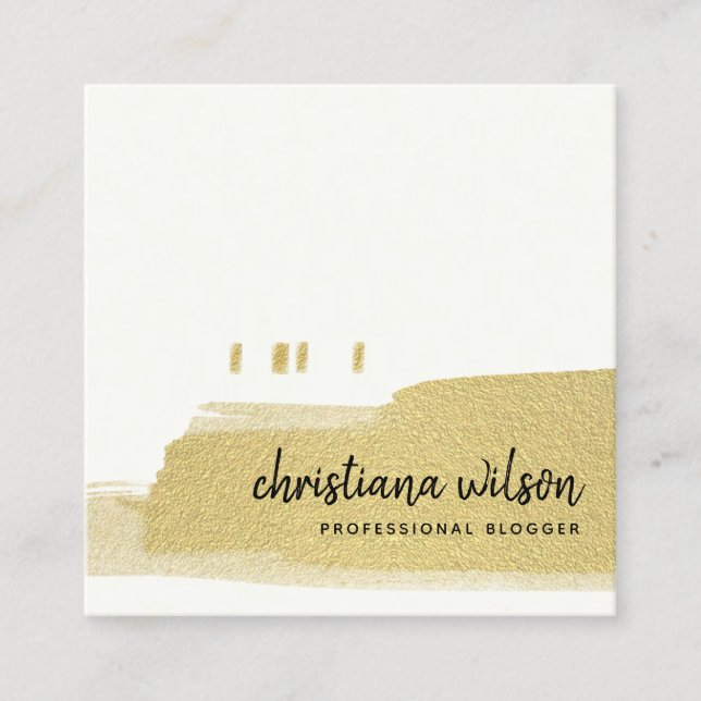 ELEGANT FAUX GOLD BLACK BRUSH STROKE CALLIGRAPHY S SQUARE BUSINESS CARD (Front)