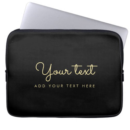Elegant Faux Gold  Black Handwritten Name Trendy Laptop Sleeve